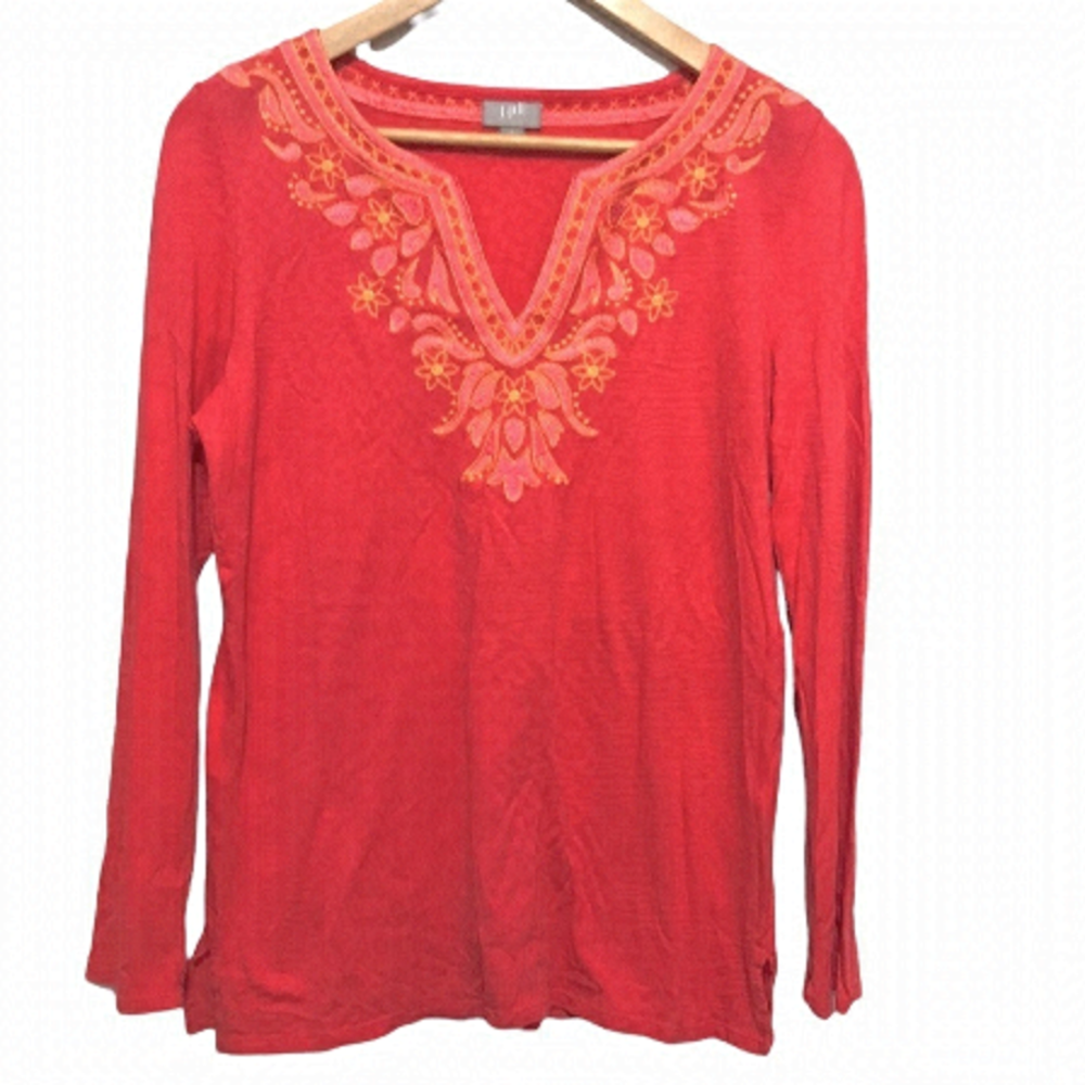 J. Jill long sleeve embroidered floral V neck shirt tunic size Small